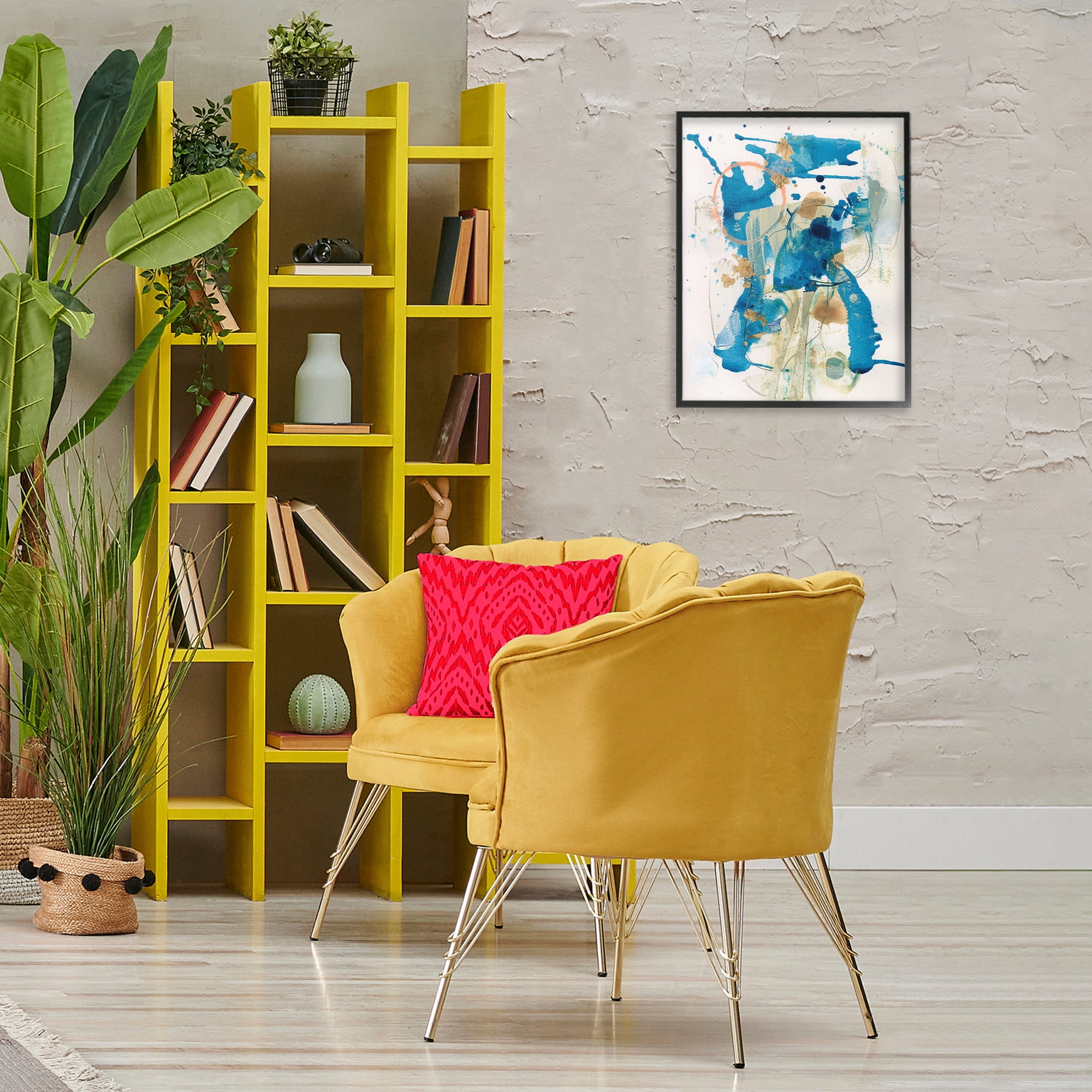 Stupell Industries Blue Chaotic Splash Abstract Painting Black Framed Art Print Wall Art, 16 x 20