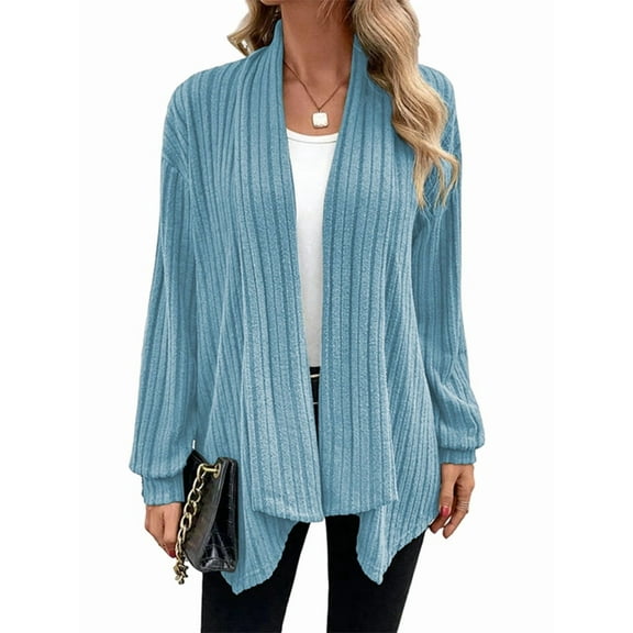 Women'S Cardigan Long Sleeve Asymmetrical Knit Open Front Cardigan Outwear Sky Blue XL
