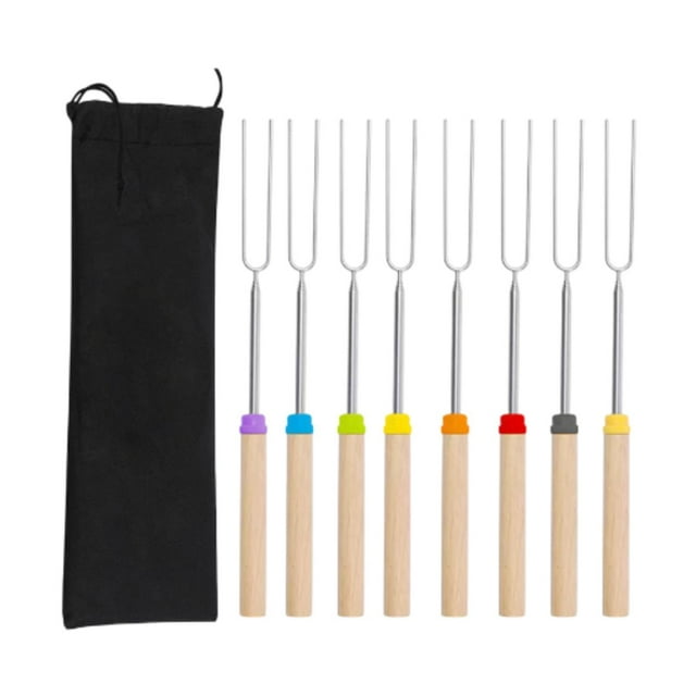8pcs malvaviscos de asado, palitos de barbacoa, elementos esenciales para acampar, herramienta de parrilla de fogata retráctil para acampar de