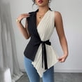 thumbnail image 2 of Plus Size Soft Summer Women Tops Contrasting Blouses Bandage Pleated V-Neck Fashionable Tank Top, 2 of 2