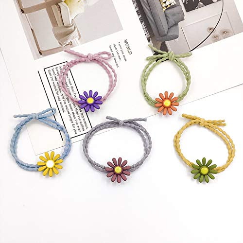 Lazos para el cabello para mujer, banda elástica para el cabello, diadema de flores con cinta ajustable, multicolor, 5 uds.
