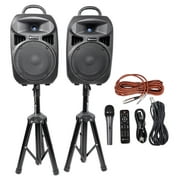 Rockville Dual 8" Powered Speakers+Stands w/Bluetooth For Backyard Movie Theater