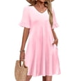 thumbnail image 2 of Delconic Women’s Short Sleeve V Neck Ruffle Hem Casual Loose Fit Dress with Pockets for Daily Wear and Leisure Activities Pink L, 2 of 5