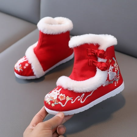 

Cathalem Shoes for Girls Dressy Toddler Gilrs Cloth Shoes Rubber Sole Warm Winter Snow Boots Shoes for Girls 10-12 Years Old Red 3 Years