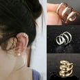 thumbnail image 4 of UDIYO 1Pc Ear Clip Cuff Simple Dual Use Women Adjustable 3-ring Hollow Finger Ring for Shopping Travel, 4 of 7