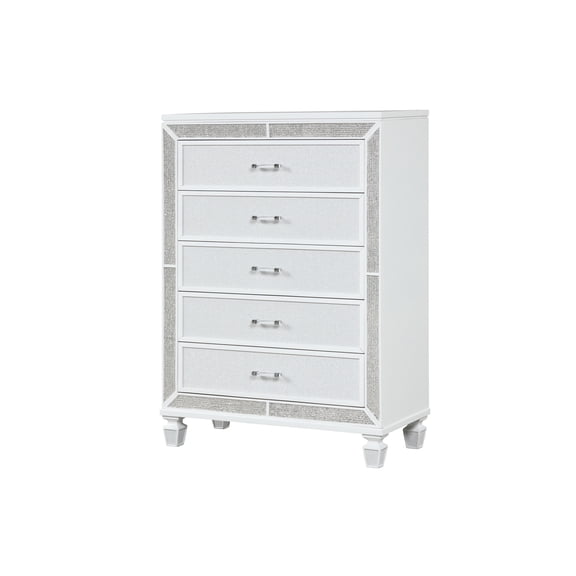 White Modern Chest With 5 Drawers - Crystal Decor & Stable Operation Bedroom In Finish Mirror Ornaments