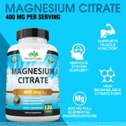Magnesium Citrate 400 mg - 120 tablets Elemental Magnesium Supports Function of muscles, bones, heart Non-GMO per serving