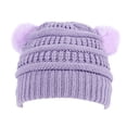thumbnail image 3 of Kids Baby Girls Boys Winter Beanie Hat Children Thick Fleece Lined Double Pompom Ball Ski Cap Purple, 3 of 5