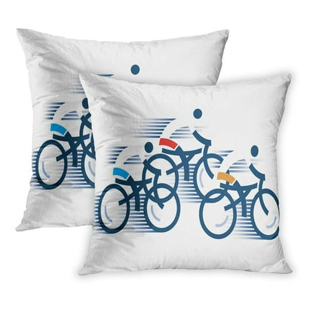 ECCOT Green Bicycle Three Road Cyclistsstylized Drawing of Cyclists the Available Group Racer Action Bike Biker PillowCase Pillow Cover 18x18 inch Set of