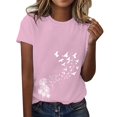 thumbnail image 2 of Women's Short Sleeve T-shirt Women'S Spring Round Neck Dandelion Printed Loose Casual Short Sleeved T Shirt,Pink Women's Short sleeve T-shirt S, 2 of 5