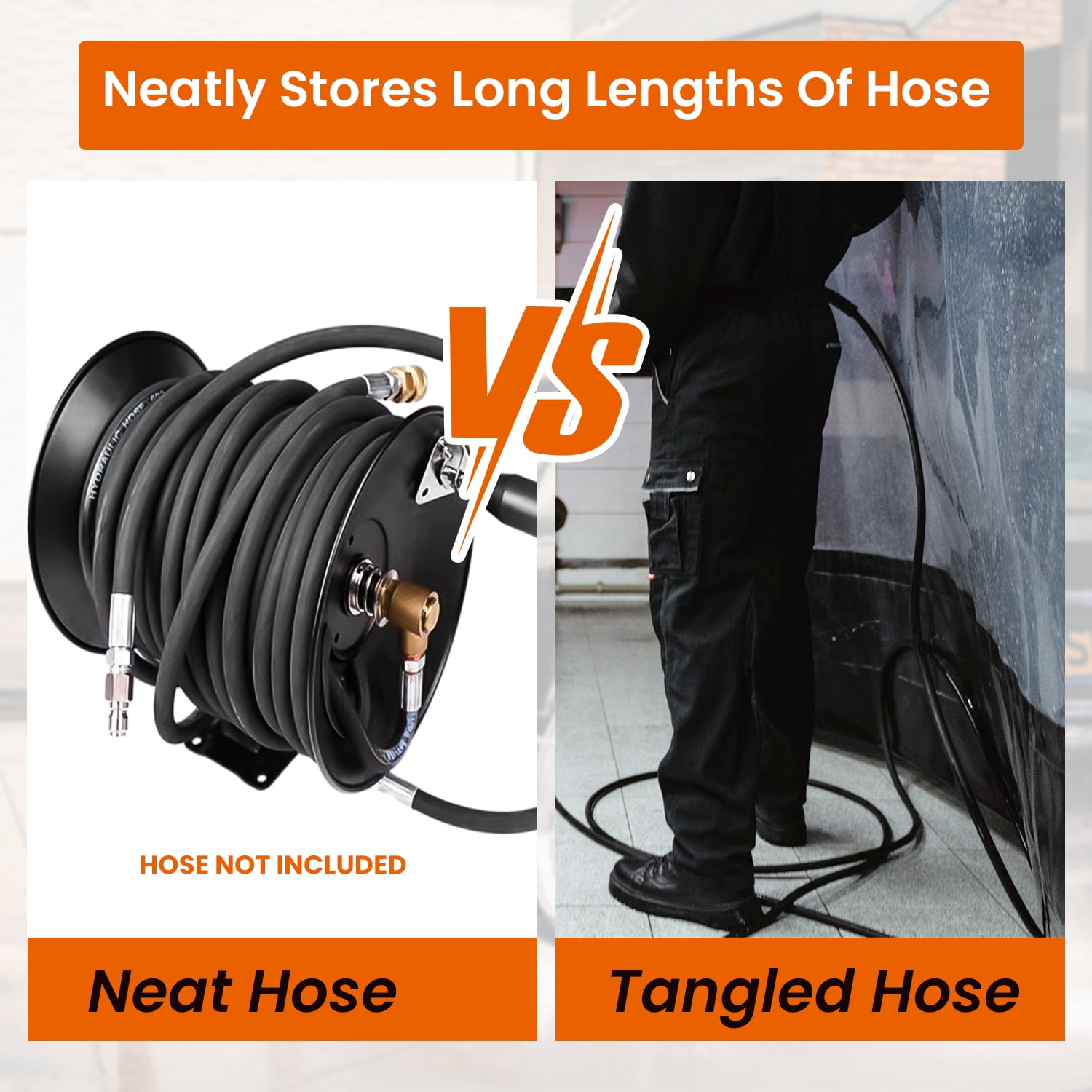 Imeshbean Black 100ft Wall-Mounted Hose Reel, Heavy Duty Steel with Hand Crank