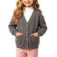 thumbnail image 5 of Umfun Girls V-Neck Button Down Cardigan - Soft Fleece Relaxed Fit Sweater with Front Pockets Casual Layer Outerwear for School and Home Lounging, 5 of 9