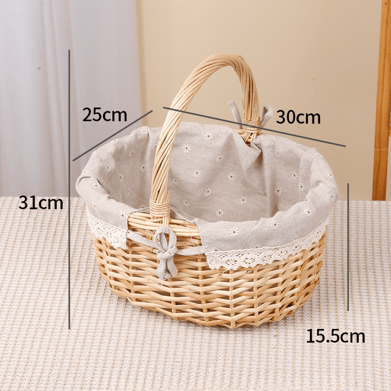 KUNPENG Natural Willow Woven Easter Picnic Gift Basket with Handle, Hand-woven Fruit & Egg Basket for Kitchen Countertop, Decorative Wicker Market Basket for Wedding, 4 Sizes