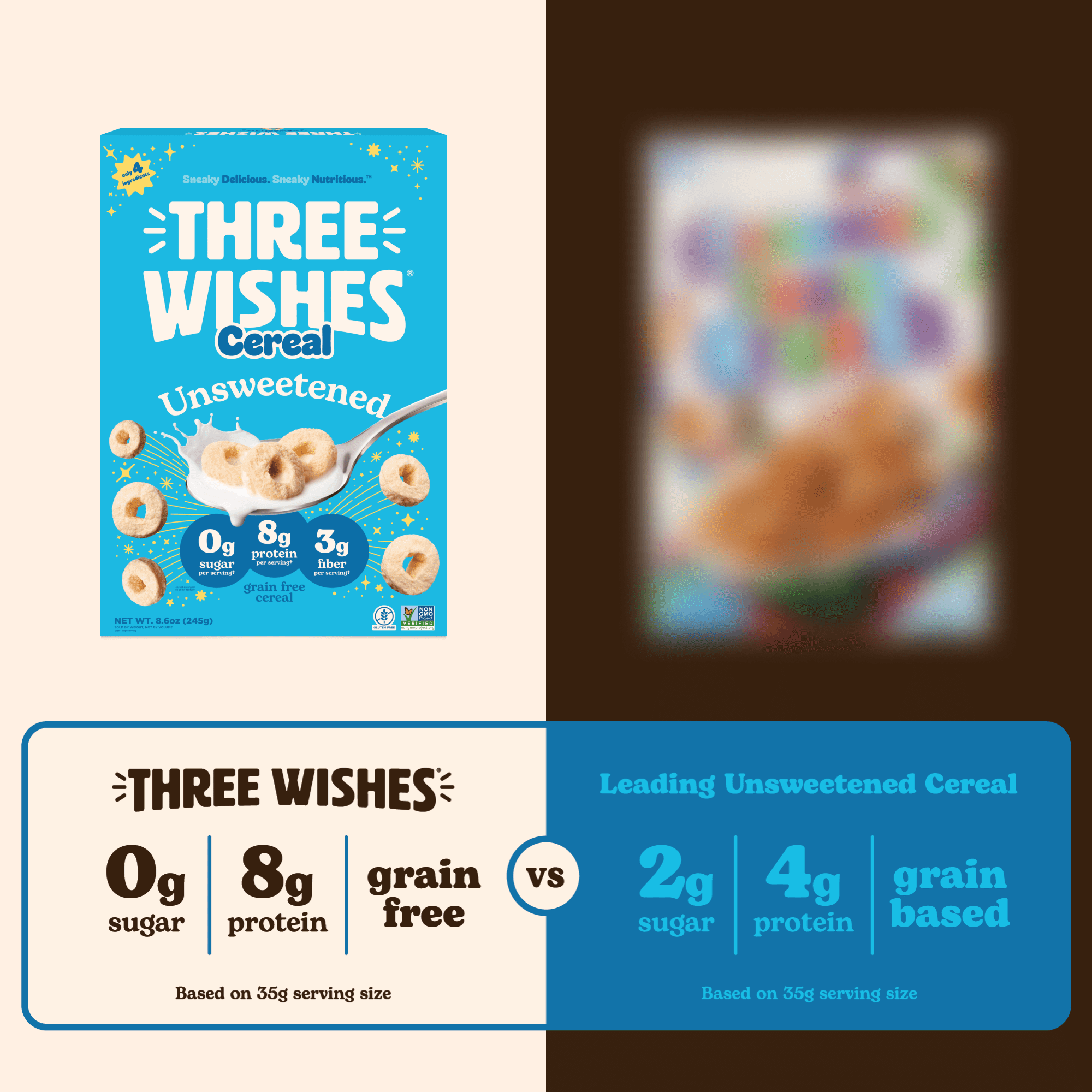 (2 pack) Three Wishes Unsweetened, Grain Free Cereal, 8.6 oz
