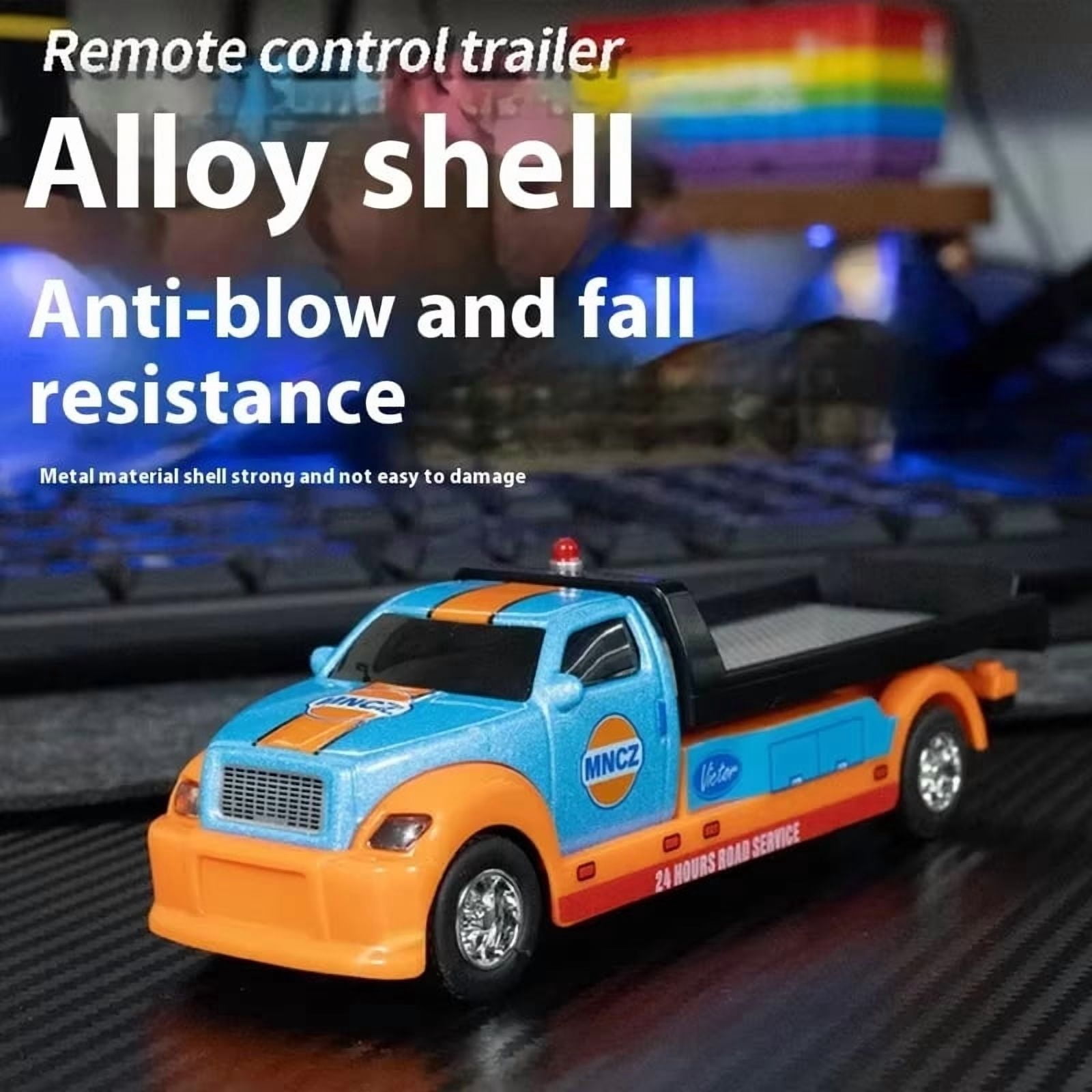 Mini RC Truck,1:64 Scale Car,Remote Control Car with Lights, 2.4Ghz Rc Truck with Trailer,Speed/Steering Adjustable