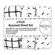 NODNAL CO. Black and White Cotton Bassinet Fitted Sheet Set, 3 Pieces, for Newborn Baby Girl or Boy Nursery Bedding, Gender Neutral I Love You Script