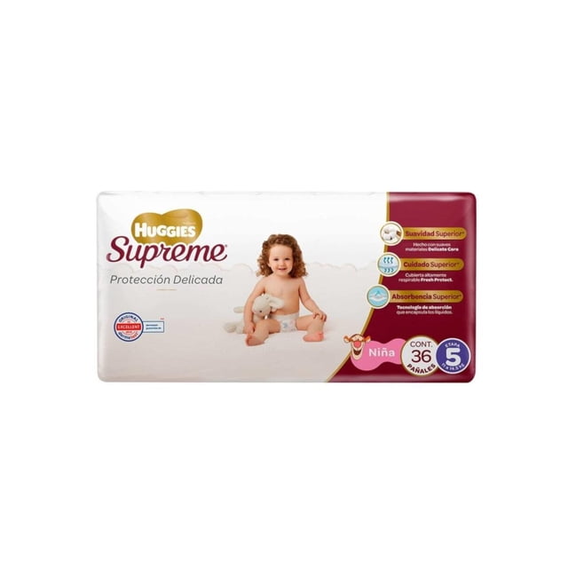 Pack de 5 Pañal Huggies Supreme P&N Niña E5 36 piezas Huggies Etapa 5