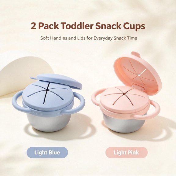 2‑Pack Stainless Steel Toddler Snack Cups,Spill‑Proof Double‑Lid Reusable Snack Containers for Babies & Little Kids
