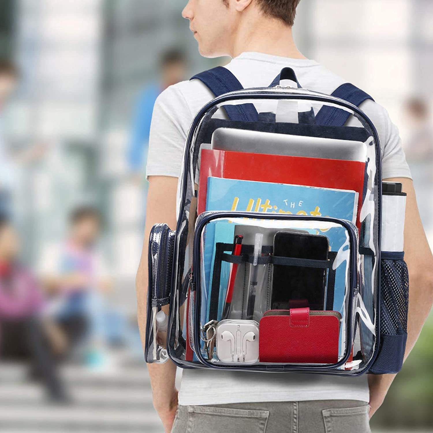 Heavy Duty Clear Backpack,Blue Bundle 