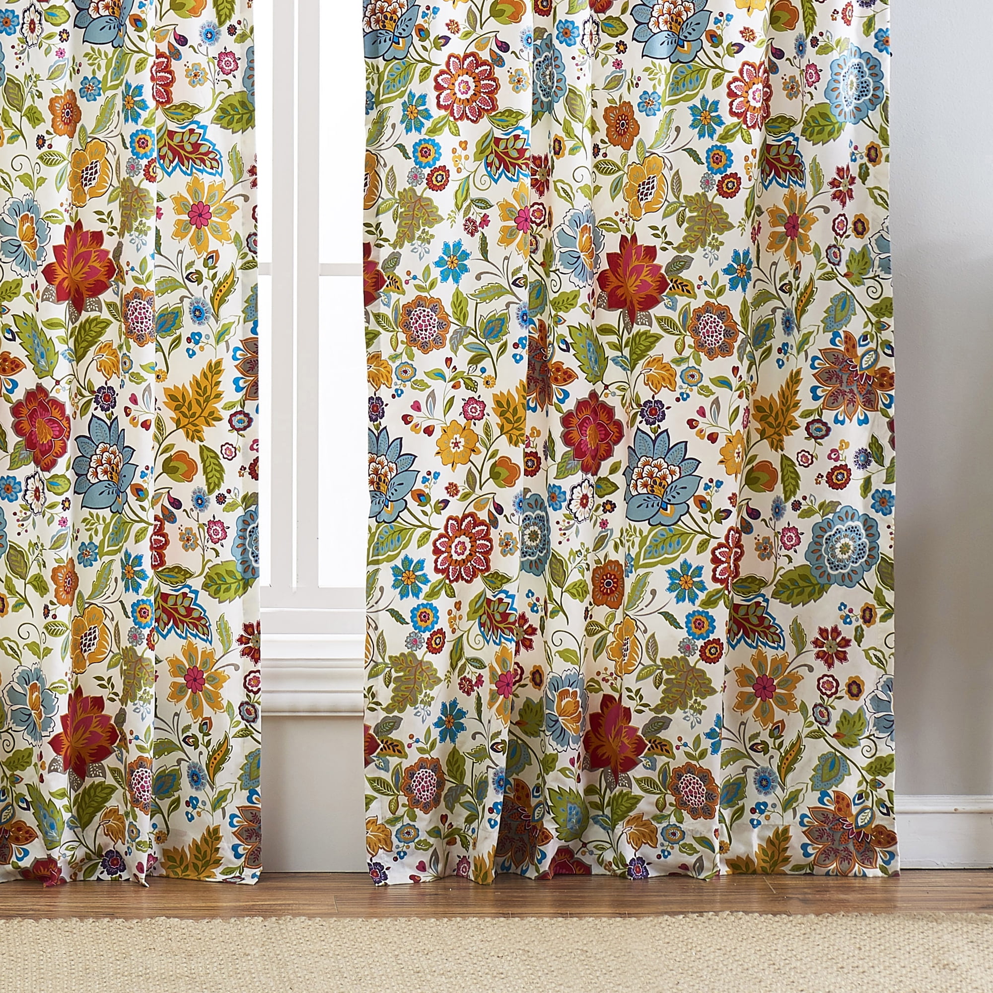 Global Trends Amanda Floral Curtain Panel, Set of 2, 84-inch L, White