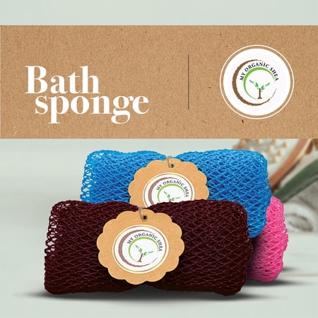 Exfoliating 100% Nylon African Bath Sponge 70 Mesh Shower Sponge Back Scrubber Brown/Chocolate 70inches long 1pc by My Organic Shea
