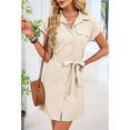 thumbnail image 6 of Women'S Solid Color Casual Button Down Tie Waist Woven Dress Midi Shift Summer Dress Color L, 6 of 9