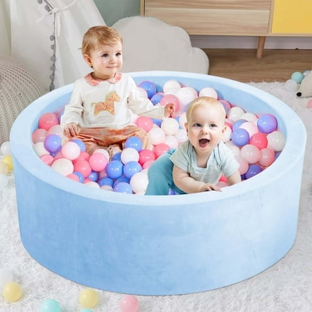 BEEPRINCESS Foam Ball Pit - Soft Play for Baby Infants and Toddlers Ages 1-3, Round Shape, No Balls Included, Blue