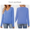 thumbnail image 5 of QUALFORT Women's 100% Cotton V-Neck Pullover Sweater, Long Sleeve Lightweight Sweater for Women, Soft Classic Solid Color Knit Sweater Top, Blue XL, 5 of 9