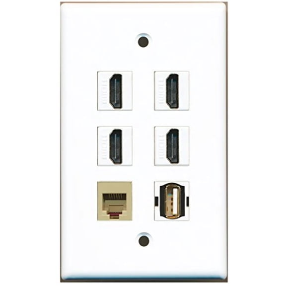 RiteAV - 4 HDMI 1 Port USB A-A 1 Port Phone RJ11 RJ12 Beige Wall Plate