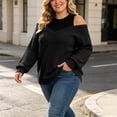 thumbnail image 3 of cocolona Plus Size Sweaters for Women Trendy Off Shoulder Patchwork Long Sleeve Knit Fall Tops, 3 of 6