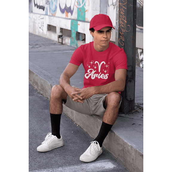 Respect My Tshirt - Aries Zodiac Sign Graphic T-Shirt, Astrology Symbol Design, Crew Neck, Red, 2X