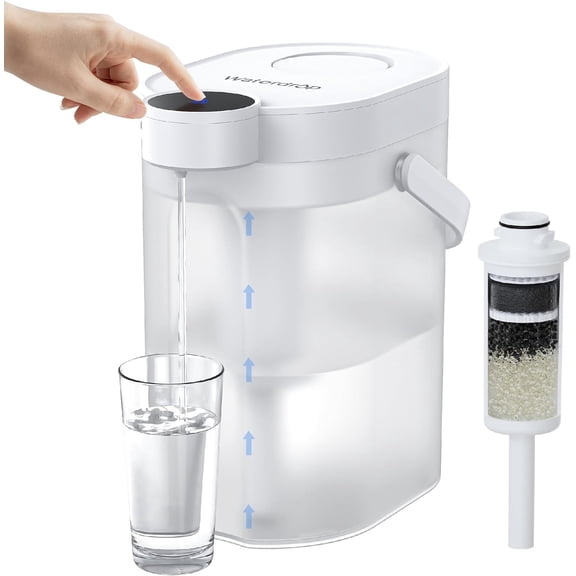 Waterdrop FreshTaste Instant Water Filter Pitcher, Rechargeable Powerful Dispenser, Reduce Chlorine, Lead, Copper, Purify, Soften Water, 17-Cup, White, Does not Lower TDS