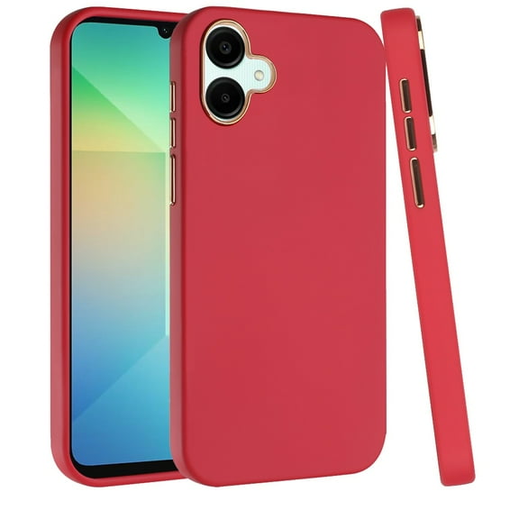 For Samsung Galaxy A06 Slim Classic Hybrid Around Rubber Gummy Gel Slick Hard PC Silicone TPU Chromed Button Cover, XPM Phone Case [Red]