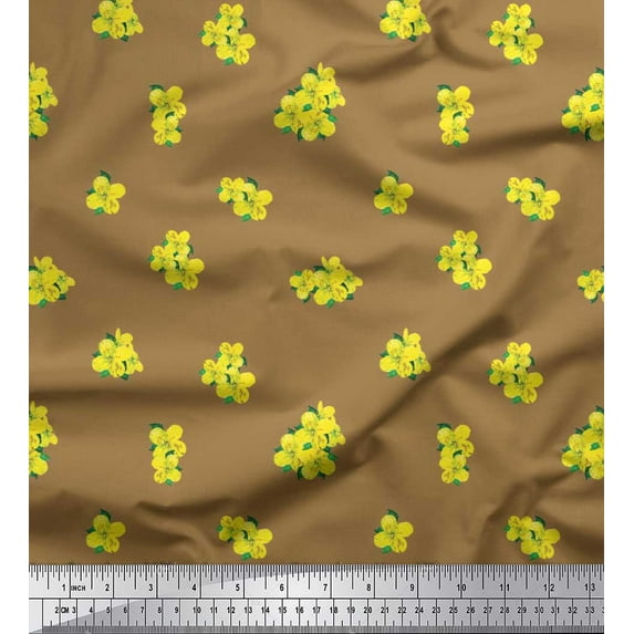 Soimoi Velvet Fabric Leaves & Lilac Floral Print Sewing Fabric Yard 58 Inch Wide