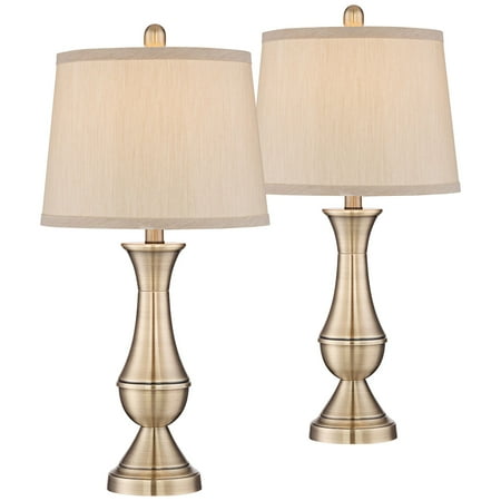 Regency Hill Traditional Table Lamps Set Of 2 Antique Brass Metal Regency Hill Traditional Table Lamps Set Of 2 Antique Brass Metal Beige Drum Shade For Living