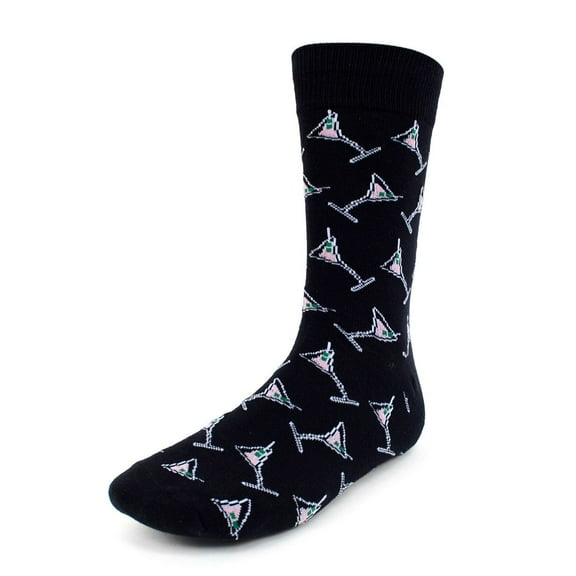 Urban-Peacock Men's Novelty Fun Crew Socks for Dress or Casual - Martini Glass - Black