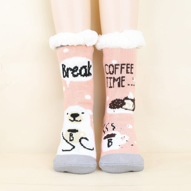 Pink Stockings Winter Christmas Anti Fleece Thickened Lamb Wool Socks Slippers Socks