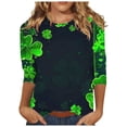 thumbnail image 1 of Diufon T-Shirts de la Saint-Patrick pour Femmes Décontractés Grande Taille Imprimé Trèfle Manches 3/4 Col Rond, 1 of 5