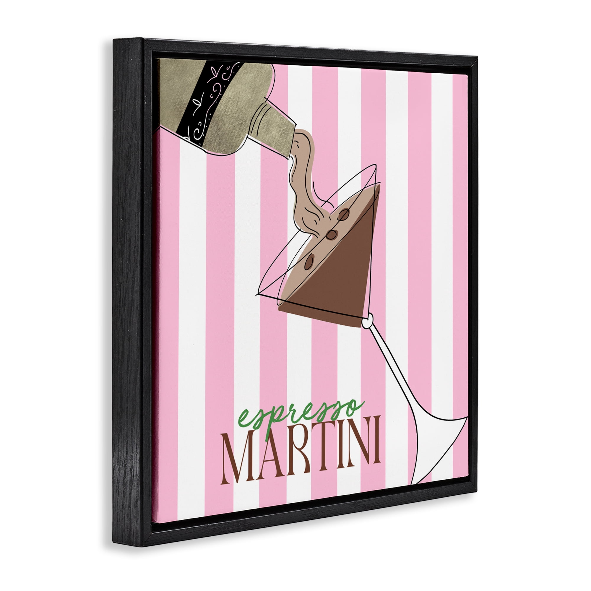 Stupell Industries Espresso Martini Pink Stripes Black Framed Floater Canvas Wall Art, design by Deidre Mosher