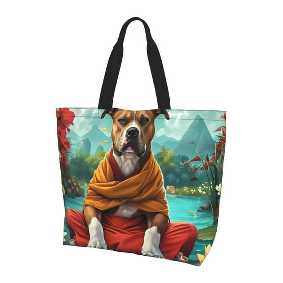 Bingfone Canvas Tote Bag for Women with Inner Pocket Aesthetic Cute Shopping Tote Bags Reusable Grocery Bags- Meditating French Bulldog