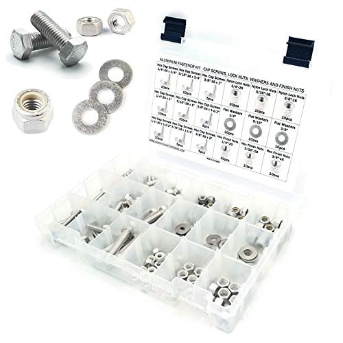 Kit d'Assortiment de Boulons en Aluminium avec Écrous de Blocage en Nylon, Écrous Hexagonaux et Rondelles Plates 14-20 à 38-16-191 Pièces