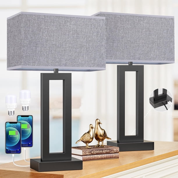 Lámpara Seealle Moderna de 56 cm con Control Táctil, USB C+A y Regulable en 3 Niveles