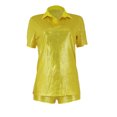 thumbnail image 3 of Txlixc - Conjunto de ropa de calle de verano para mujer, camisetas de manga corta con solapa y pantalones cortos de color sólido Txlixc Moda, 3 of 6