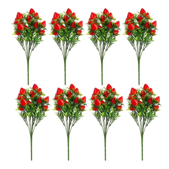 ELAYARD 8Pcs Artificial Strawberry Stems Plastic Faux Berry Branches Realistic Touch for Indoor Home Table Decor