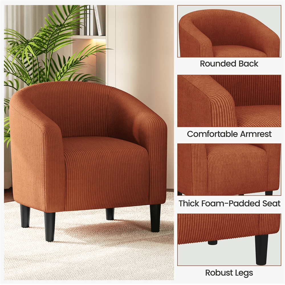 Renwick Corduroy Fabric Accent Barrel Chair with Elastic Foam Fills, Set of 2, Brick Red