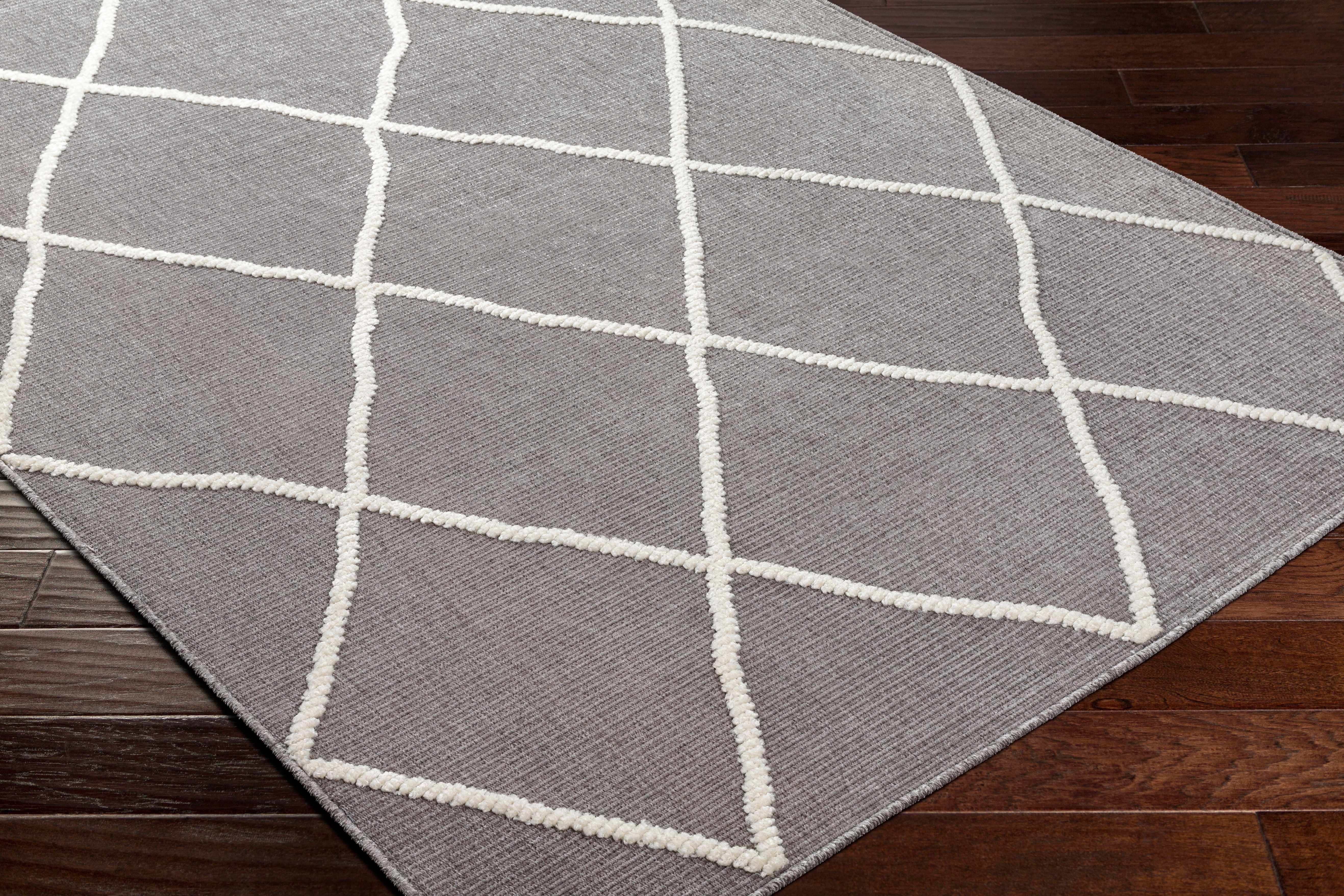 Hauteloom Amani Living Room, Bedroom Machine Washable Area Rug - Bohemian Modern Farmhouse - Moroccan Trellis - Gray, White - 3'3" x 5'