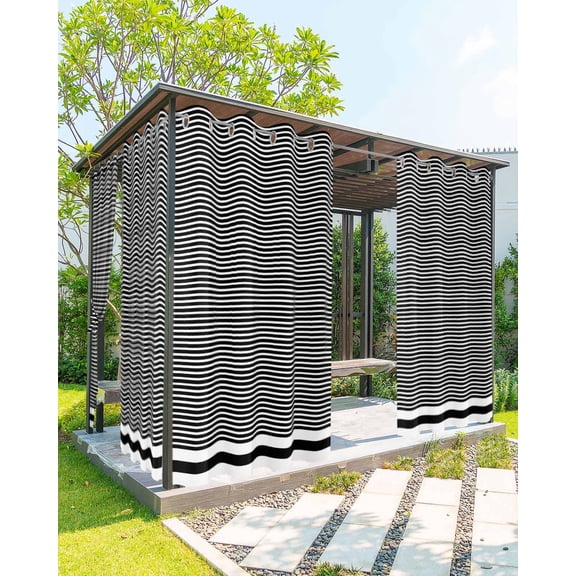 Farmhouse Black White Striped Outdoor Curtains for Patio, Modern Stripes Privacy Drapes Grommet Waterproof Outside Curtains for Porch/Cabana/Balcony 54"x 84", 1 Panel