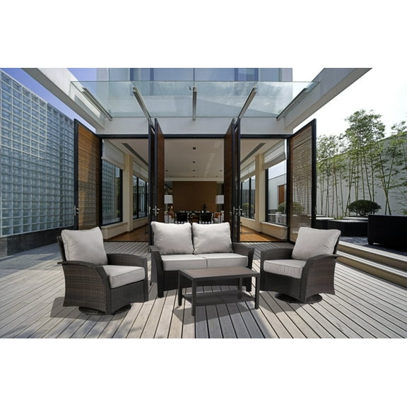 Williamsport 4pcs deep seating set Grey with furniture cover, swivel chair