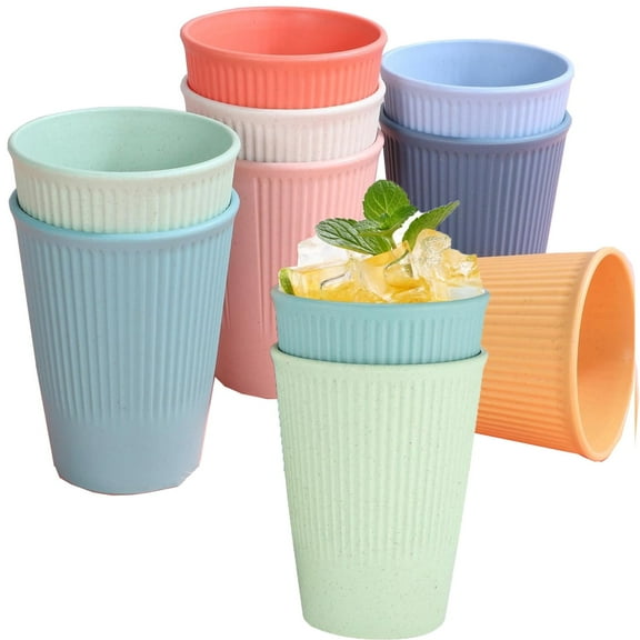 12 oz Unbreakable Wheat Straw Cups,Bexikou Set of 8 Reusable Plastic Drinking Glasses Cups,Microwave and Dishwasher Safe Water Tumbler for Kitchen, Camping, Party