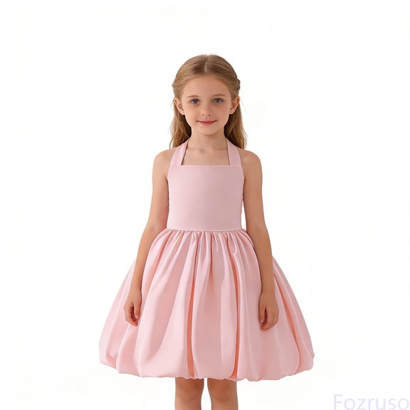 Fozruso Girls Floral Dress Elegant Neck Backless Party Dress For Big Girls Sleeveless Formal Gown For Sizes 7-8 Years